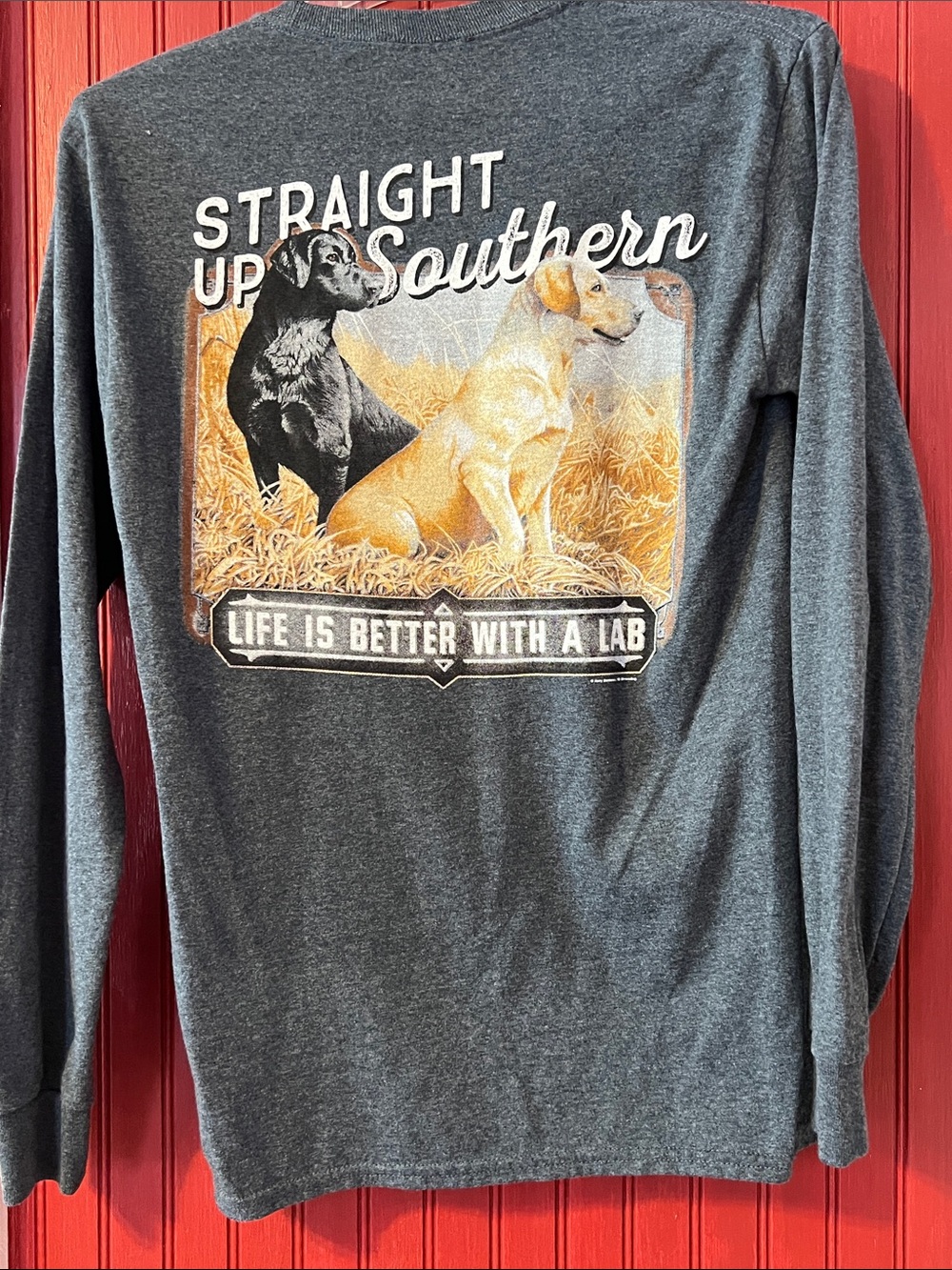 Men's Charcoal Long-Sleeve Crew T-Shirt Life is Better with a Lab S - Picture 3 of 7